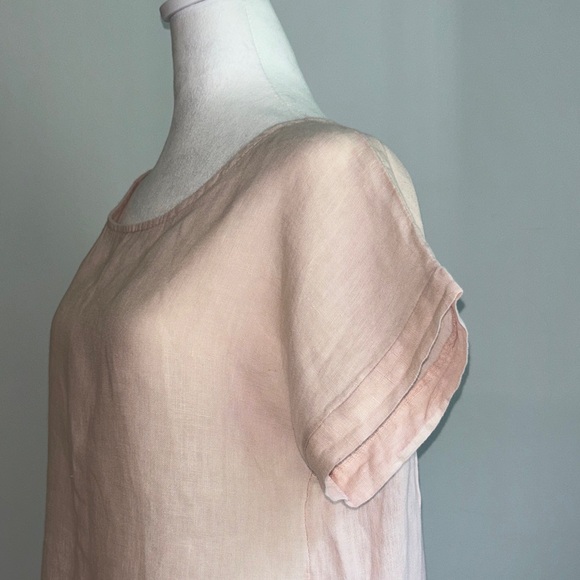 Terzo Millennio Top Small Beige 100% Linen Button Back Hi Low Hem Pullover Shirt - Picture 8 of 16